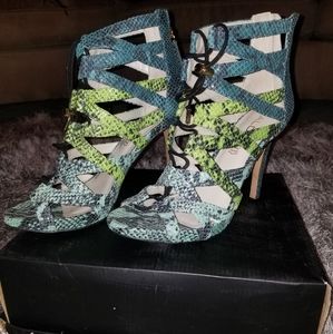 Aldo multi color snake skin print heels